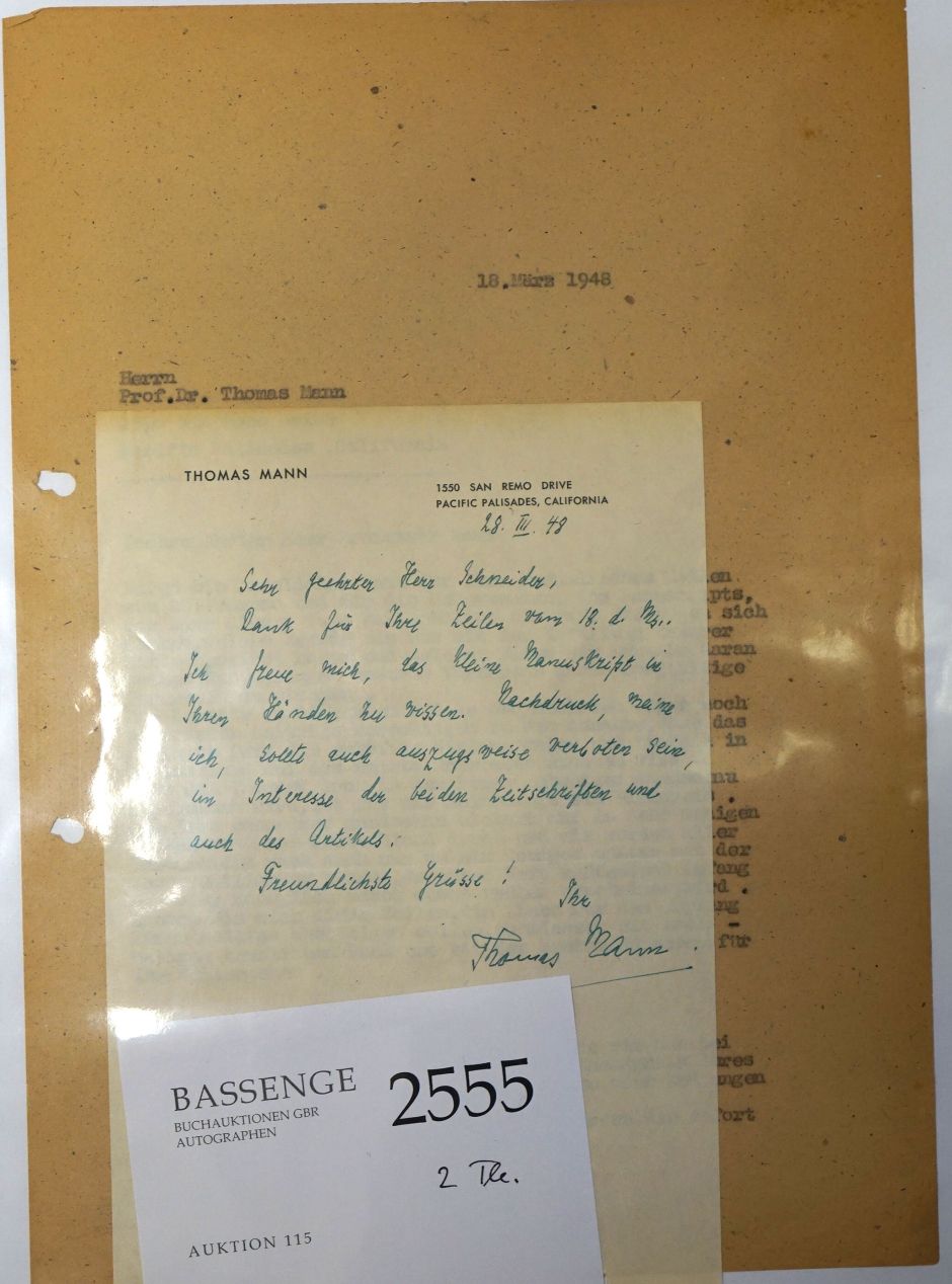 Lot 2555, Auction  115, Mann, Thomas, Brief März 1948