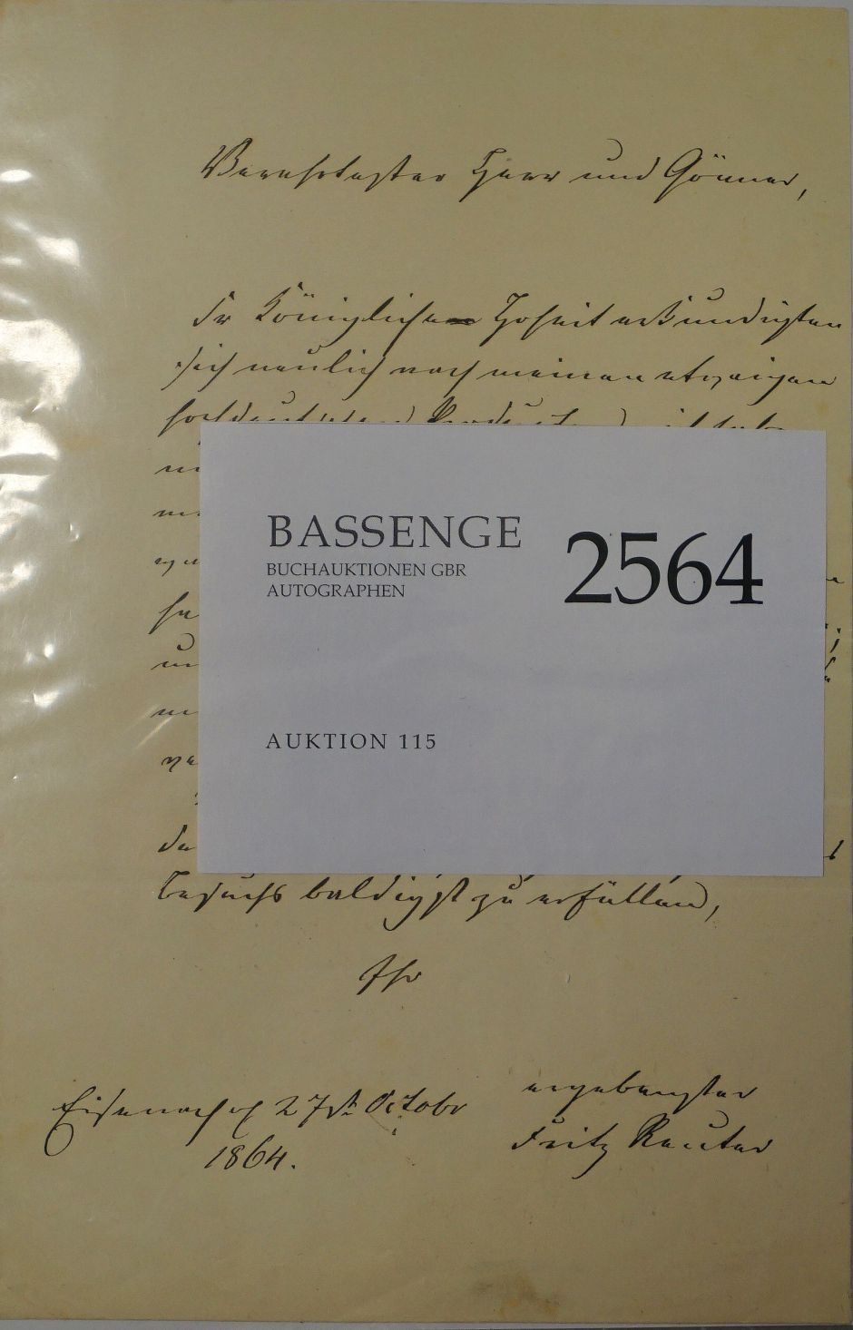 Lot 2564, Auction  115, Reuter, Fritz, Brief 1864