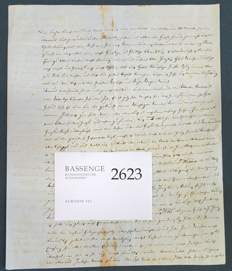 Lot 2623, Auction  115, Barth, Johann Heinrich, Brief an seinen Sohn Heinrich