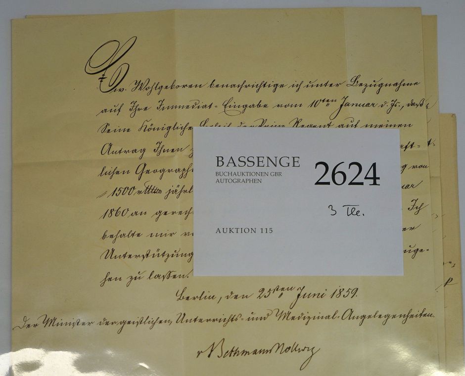 Lot 2624, Auction  115, Bethmann-Hollweg, Moritz A. von, Brief an Heinrich Barth + Beigaben