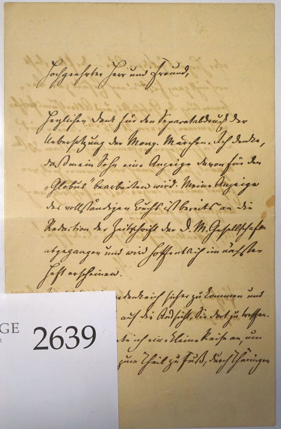 Lot 2639, Auction  115, Gabelentz, Hans C. von der, Brief 1868