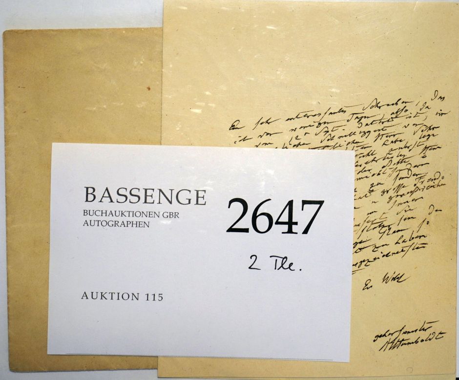 Lot 2647, Auction  115, Humboldt, Alexander von, Brief 1854 an Hofgärtner Nietner