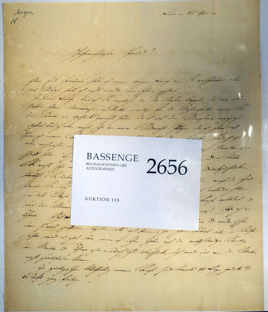 Lot 2656, Auction  115, Meyen, Franz Julius F., Brief 1834 an Stephan Endlicher
