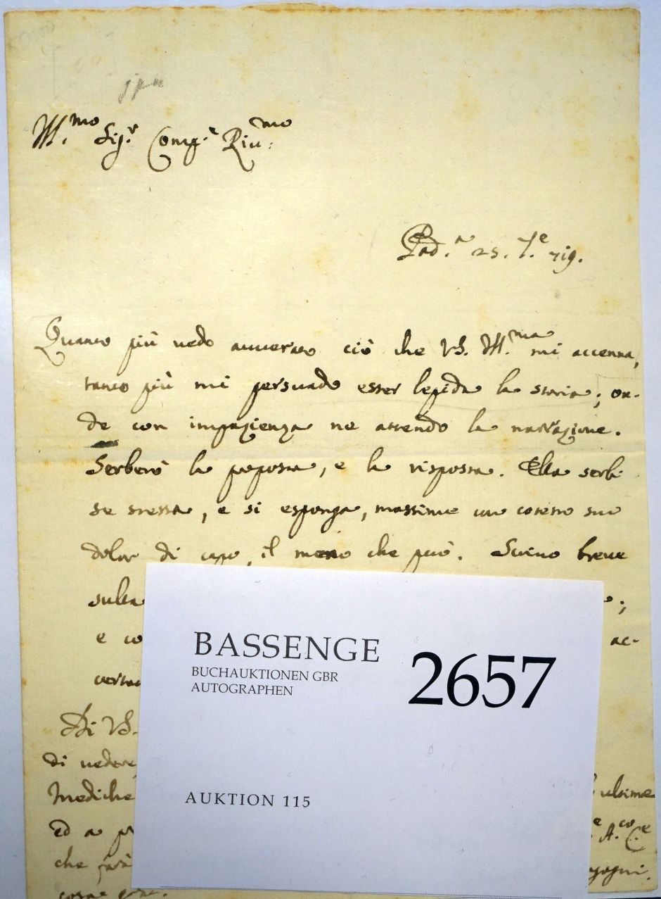 Lot 2657, Auction  115, Morgagni, Giovanni Battista, Brief 1719