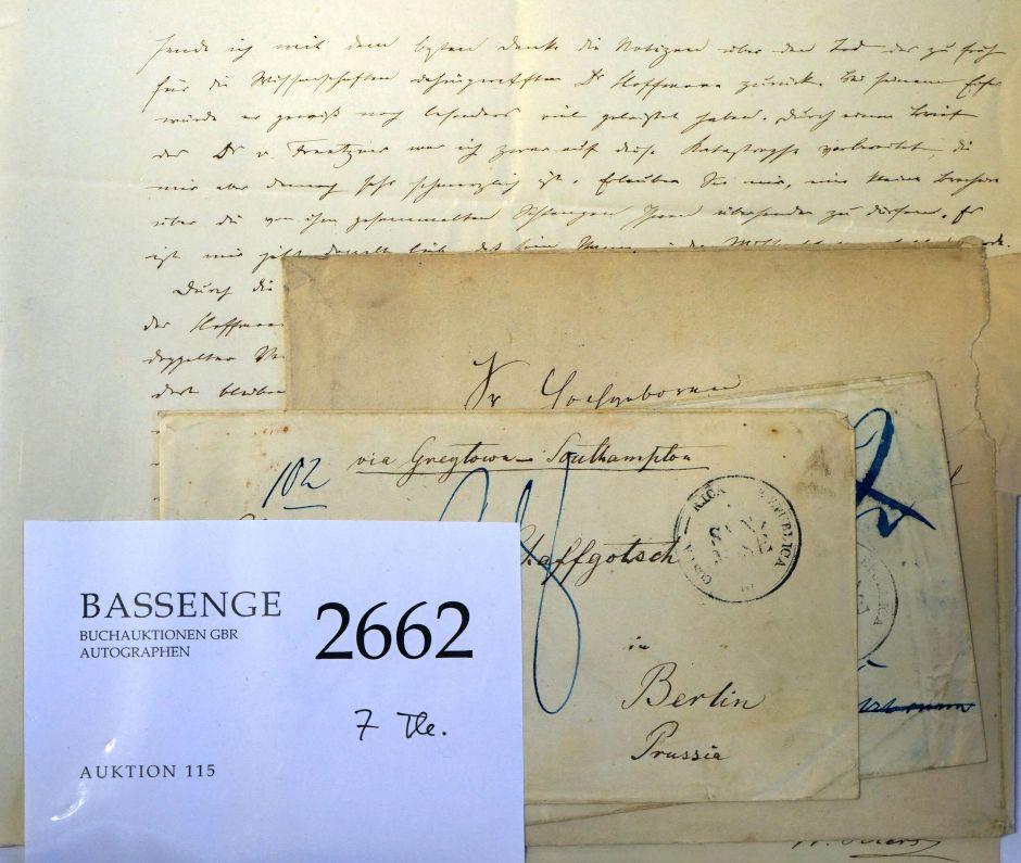 Lot 2662, Auction  115, Peters, Wilhelm, Brief 1859 + Beilagen