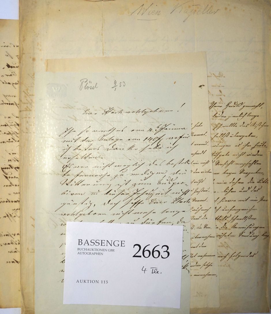 Lot 2663, Auction  115, Plössl, Simon, Brief 1853 + Beigaben
