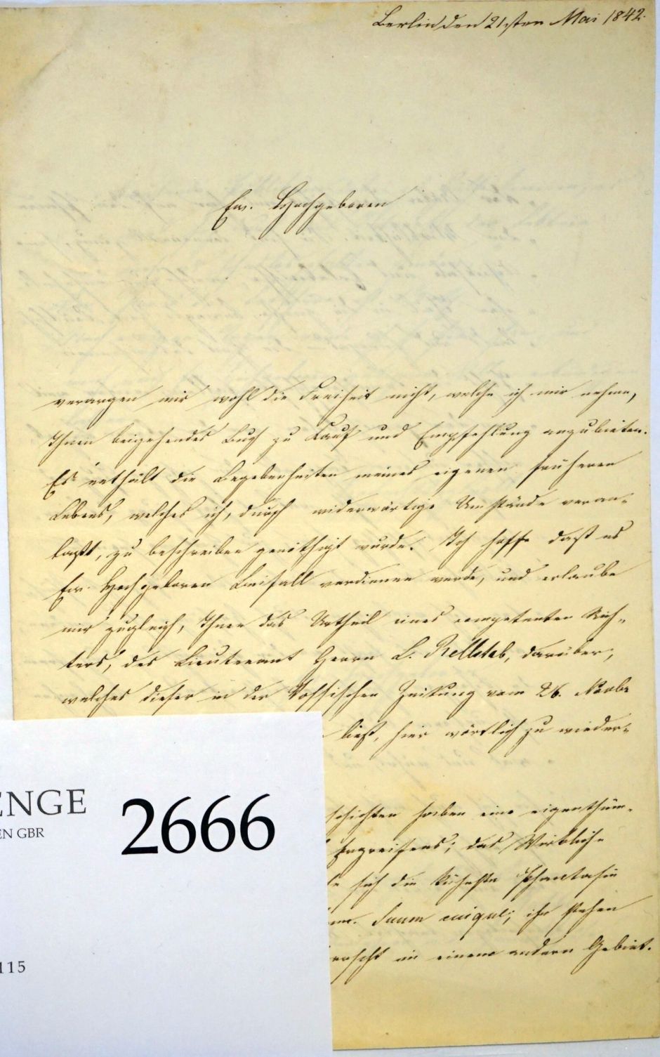Lot 2666, Auction  115, Ruthe, Johann Friedrich, Brief 1842