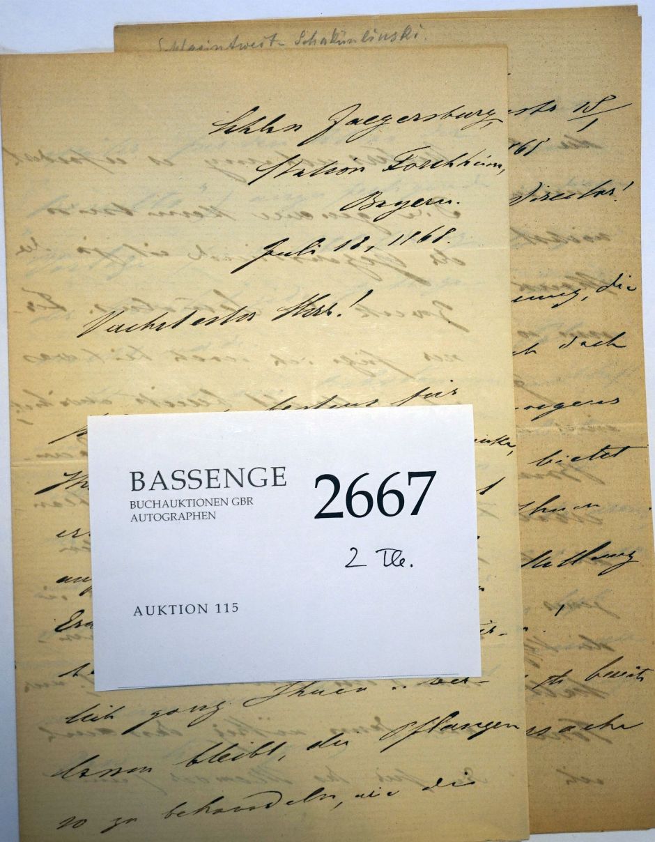 Lot 2667, Auction  115, Schlagintweit, Hermann von, 2 Briefe 1865-1868