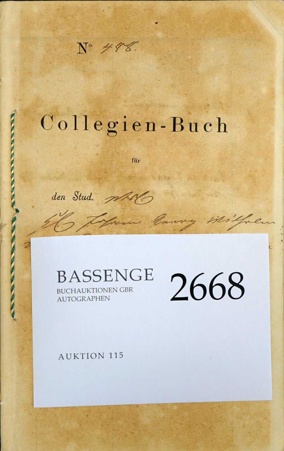 Lot 2668, Auction  115, Schubert, Hans Georg W. von, Kollegienbuch der Universität Leipzig