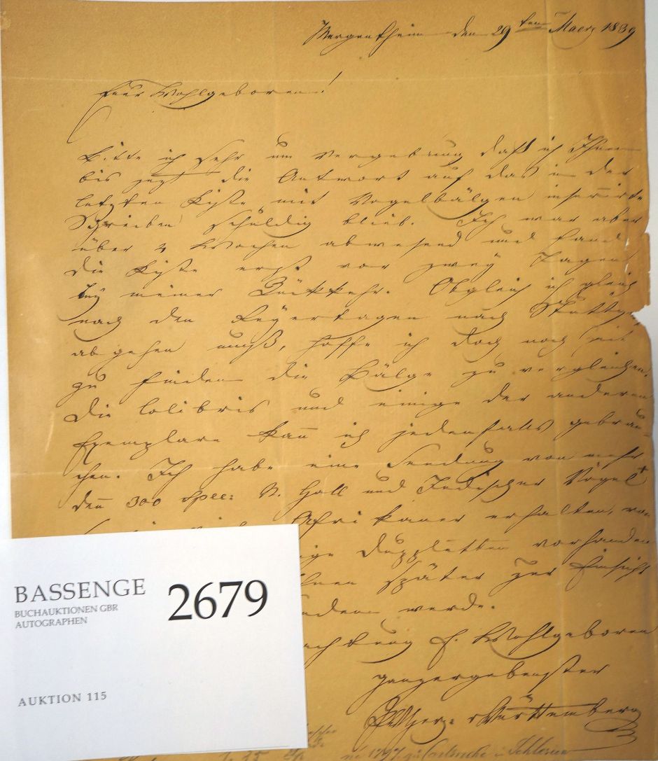 Lot 2679, Auction  115, Württemberg, Paul Wilhelm Herzog zu, Brief 1839