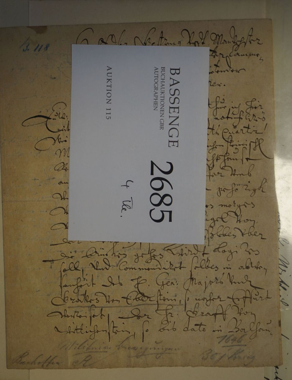 Lot 2685, Auction  115, Bachoffen von Echt, Reinhard, Brief 1642