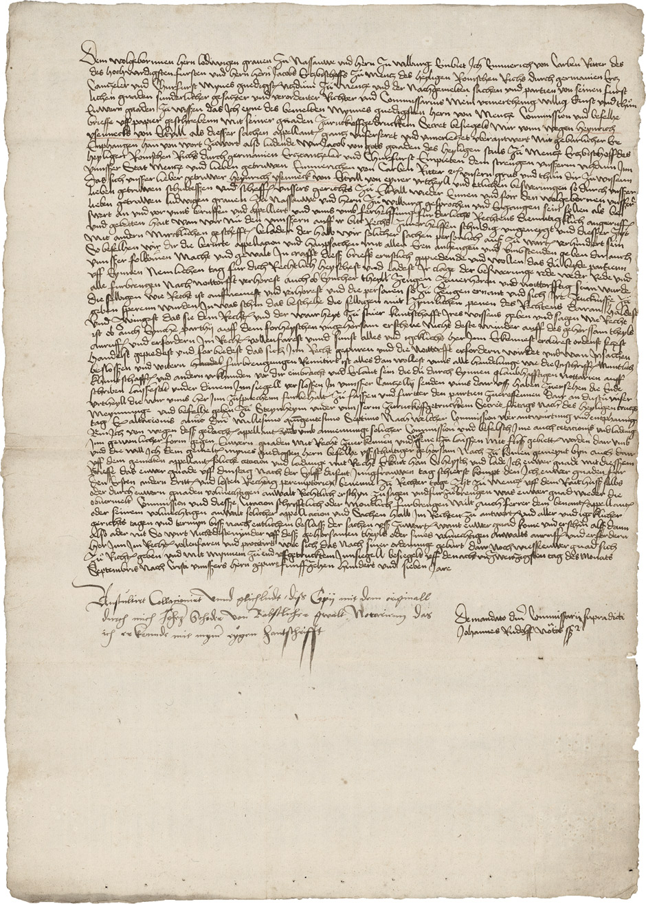 Lot 2697, Auction  115, Carben, Emmerich von, Brief 1507 an Graf Ludwig I. von Nassau