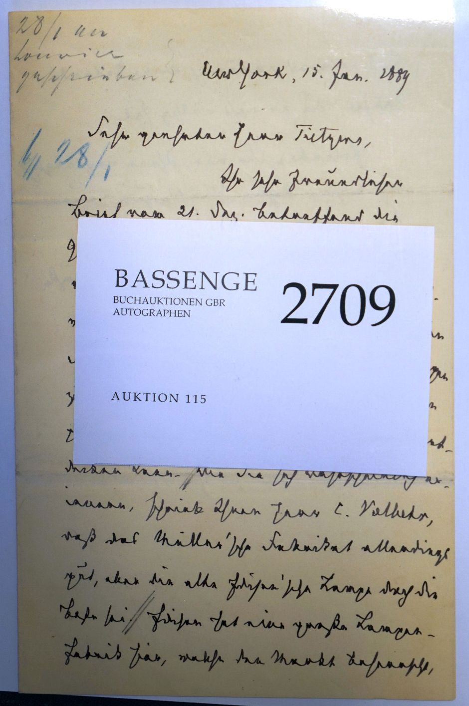 Lot 2709, Auction  115, Schurz, Carl, Brief New York 1884