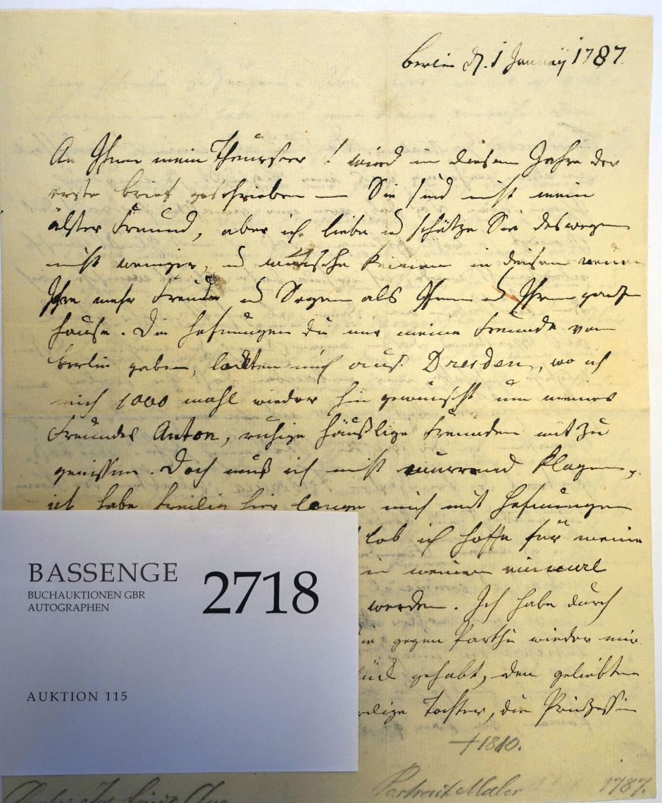 Lot 2718, Auction  115, Darbes, Joseph Fr. August, Brief 1787