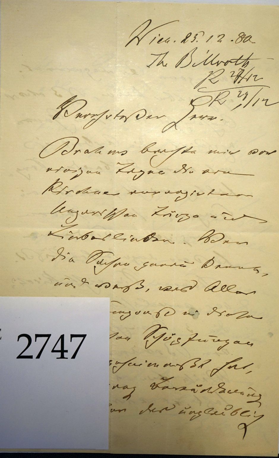 Lot 2747, Auction  115, Billroth, Theodor, Brief 1880 über Brahms