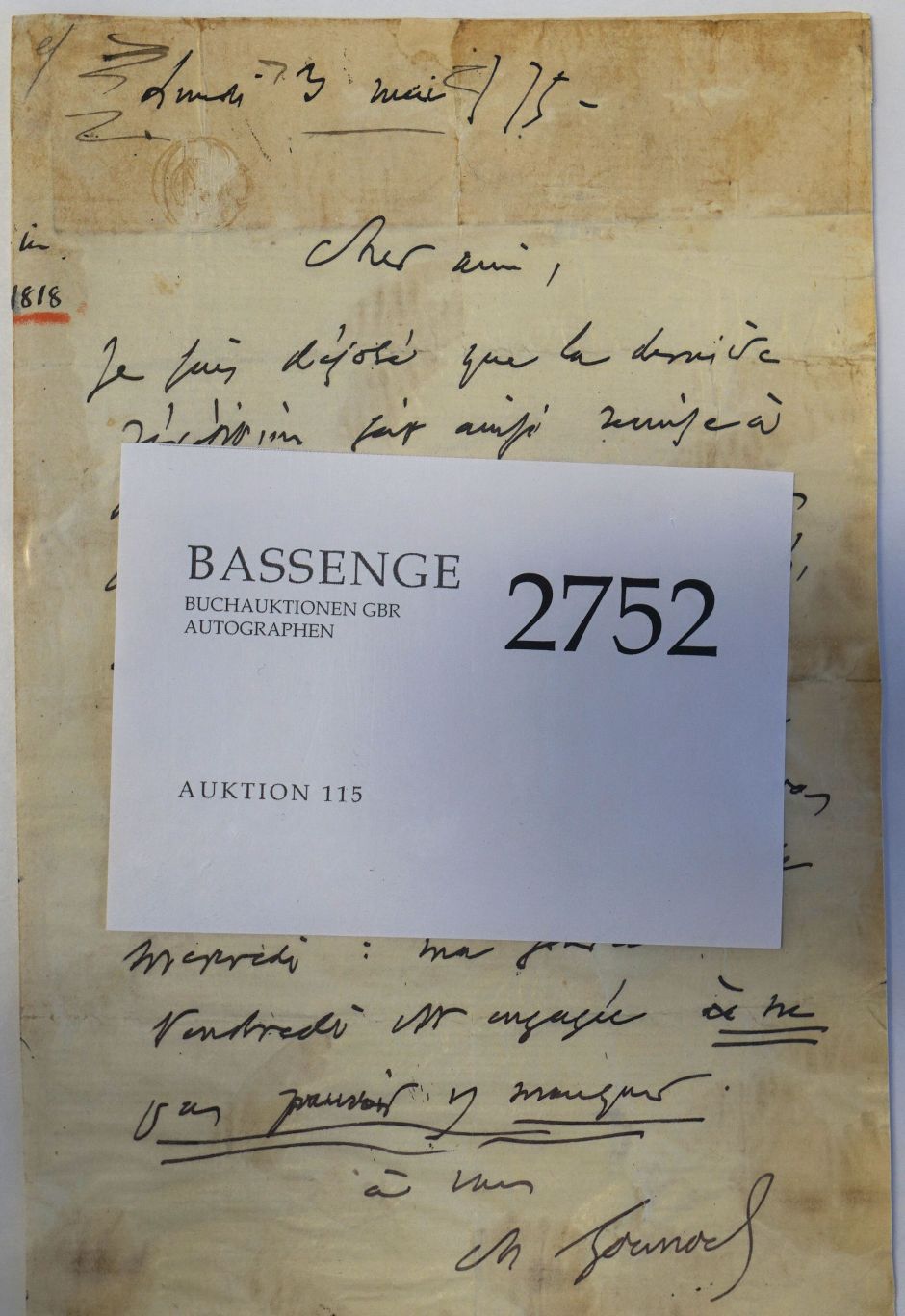 Lot 2752, Auction  115, Gounod, Charles, Brief an einen Theaterdirektor