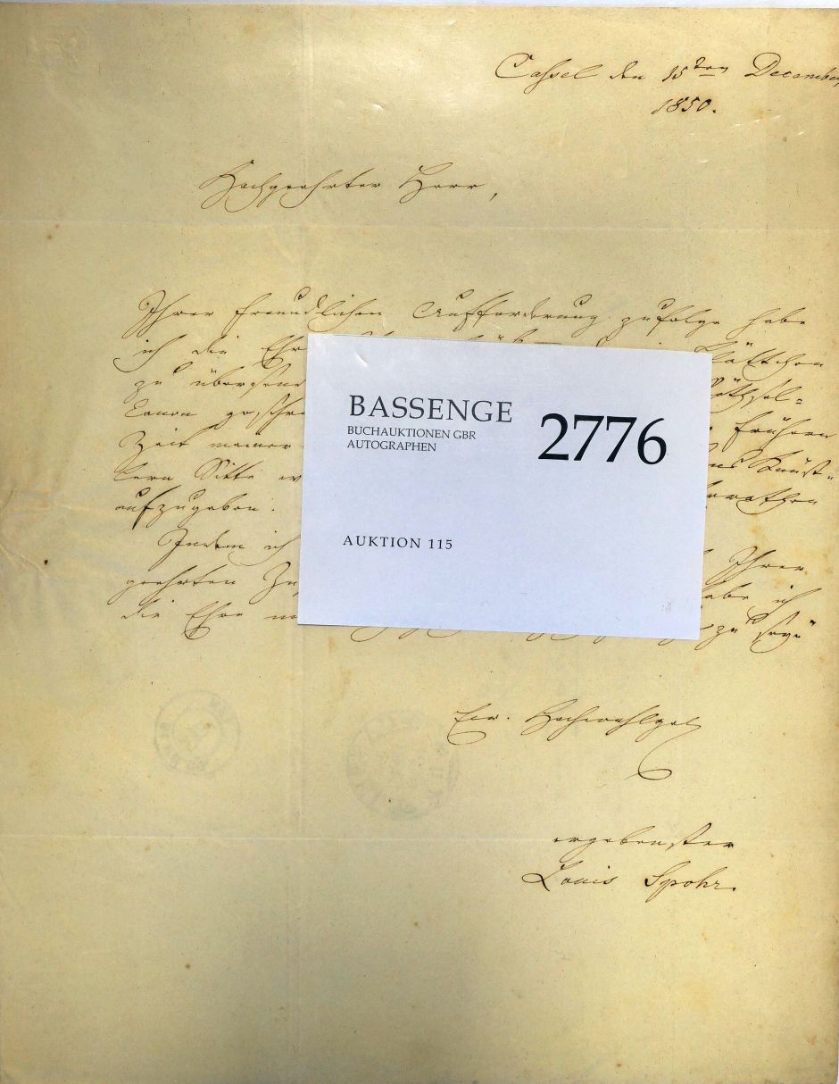 Lot 2776, Auction  115, Spohr, Louis, Brief 1850