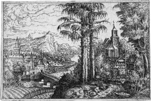 Lot 5125, Auction  115, Lautensack, Hanns, Ansicht einer Stadt nahe eines Flusses, rechts eine Kirche