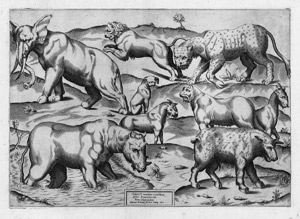 Lot 5588, Auction  115, Lafreri, Antonio, Drei Blatt mit verschiedenen exotischen Tieren nach antiken Wandmalereien 