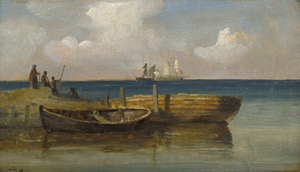 Lot 6067, Auction  115, Sørensen, Carl Frederik, Fischer mit ihren Booten an der Küste, auf Segelboote in der Ferne blickend
