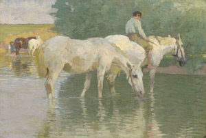Lot 6131, Auction  115, Junghanns, Julius Paul, Pferde bei der Rast an einer Wasserstelle