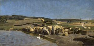 Lot 6137, Auction  115, Hofner, Johann Baptist, Oberbayerische Landschaft mit Schafen an der Tränke