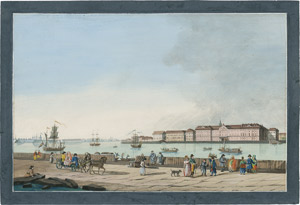 Lot 6389, Auction  115, Deutsch, um 1830. St. Petersburg: Blick über die Große Newa auf den Eremitage-Komplex mit dem Winterpalais