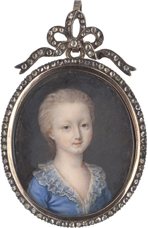Lot 6474, Auction  115, Russisch, um 1780/1785. Bildnis eines kleinen Jungen in blauem Gewand mit weißem Rüschenkragen