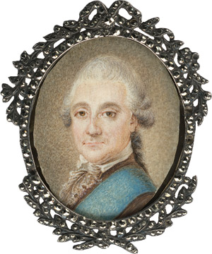 Lot 6478, Auction  115, Polnisch, um 1780/1785. Bildnis des polnischen Königs Stanislas Poniatowski mit blauem Ordensband