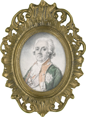 Lot 6484, Auction  115, Russisch oder Französisch, um 1780/1790. Bildnis des Fürsten Iwan Sergejewitsch Bariatinskiy in Grün, mit Orden