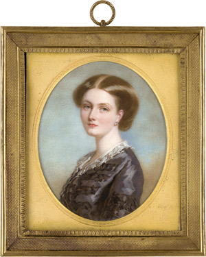 Lot 6489, Auction  115, Englisch, um 1850. Bildnis der Gräfin Katarzyna Potocka.geb. Branicka, in violettem Seidenkleid. 