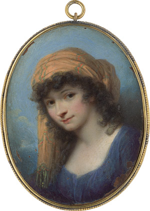 Lot 6499, Auction  115, Grassi, Josef Mathias, Bildnis einer jungen Frau in blauem Kleid, ein gestreifter oranger Turban im Haar