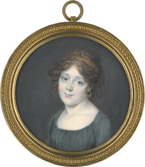Lot 6503, Auction  115, Russisch, um 1800. Bildnis einer jungen Frau in grünblauem Kleid, mit Goldohrring