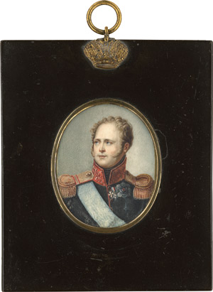Lot 6509, Auction  115, Russisch, 1. Hälfte des 19. Jahrhunderts. Bildnis des Zaren Alexander I. von Russland in Uniform mit Orden