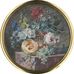 Lot 6519, Auction  115, van Spaendonck, Gerardus - zugeschrieben, Rundes Blumenstillleben mit Trauben und anderen Früchten