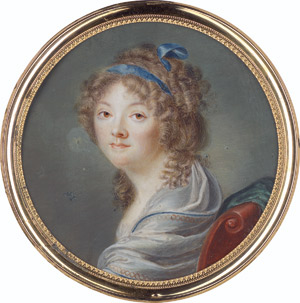 Lot 6524, Auction  115, Augustin, Jean-Baptiste Jacques - Schule, um 1800. Bildnis einer über ihre linke Schulter blickenden Frau mit blauer Schleife im Haar