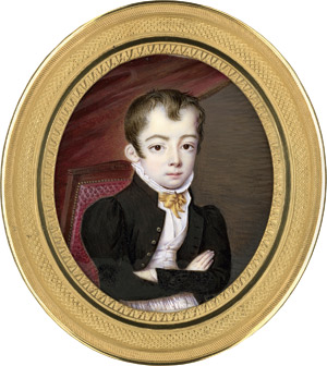 Lot 6525, Auction  115, Französisch, um 1825/1830. Bildnis eines kleinen Jungen mit verschränkten Armen, auf Stuhl