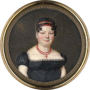 Lot 6526, Auction  115, Französisch, um 1810. Bildnis einer vollschlanken jungen Frau in Schwarz mit Korallenschmuck
