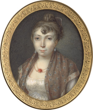 Lot 6540, Auction  115, Französisch, um 1810. Bildnis einer jungen Frau in weißem Kleid mit besticktem, braunem Schal