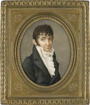Lot 6545, Auction  115, Deutsch, um 1820. Bildnis eines jungen Mannes mit Stirnlocken, in dunkelgrauer Jacke