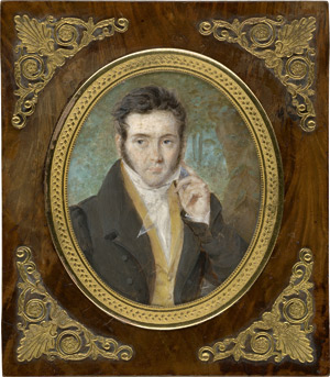 Lot 6546, Auction  115, Französisch, um 1820. Bildnis eines jungen Mannes in nachdenklicher Pose, im Wald