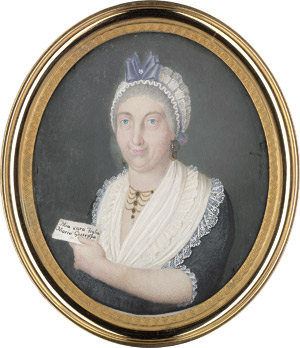 Lot 6557, Auction  115, Neapolitanischer Hofmaler, Bildnis einer Frau in grauem Kleid, ein beschriftetes Papier haltend