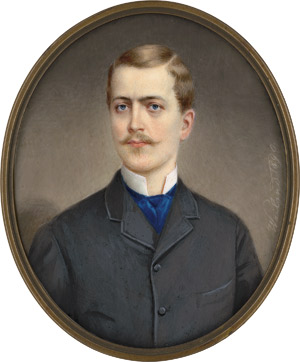 Lot 6562, Auction  115, Wailand, Friedrich, Bildnis eines schnurrbärtigen jungen Mannes in grauer Jacke mit weißem Kragen und geknoteter blauer Halsbinde 