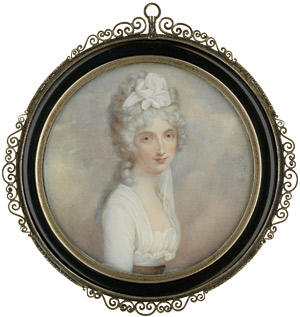 Lot 6568, Auction  115, Europäisch, Bildnis einer jungen Frau in weißem Kleid und geknotetem Schal im gepuderten Haar