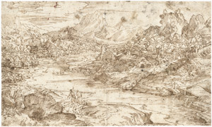 Lot 6603, Auction  115, Campagnola, Domenico - zugeschrieben, Weite Flusslandschaft mit Pilgern im Vordergrund