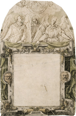 Lot 6616, Auction  115, Italienisch, um 1580. Prachtvoller Zierrahmen mit Rollwerk von drei Engeln gehalten