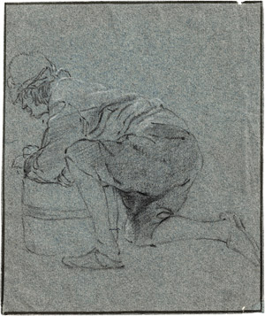 Lot 6647, Auction  115, Dusart, Cornelis - zugeschrieben, Kniender Bauer mit Mütze, über ein Fass gebeugt