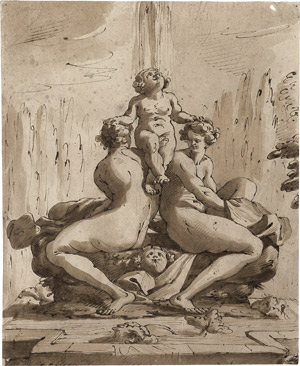 Lot 6660, Auction  115, Französisch, um 1750. Entwurf für einen Brunnen