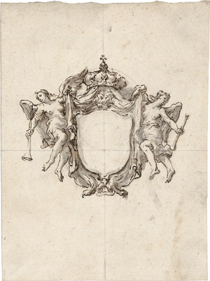Lot 6682, Auction  115, Ricciolini, Niccolò - zugeschrieben, Entwurf für ein von Engeln getragenes Wappen mit Krone