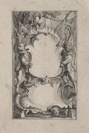 Lot 6683, Auction  115, Nilson, Johann Esaias - zugeschrieben, Wappenkartusche von zwei aufsteigenden Löwen flankiert